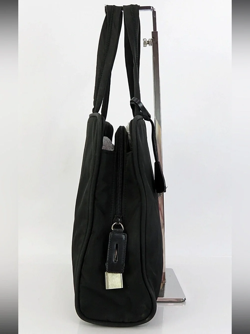 Prada Black Nylon Tote with Logo Plaque